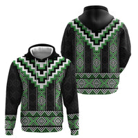 Green Taniko Pattern Aotearoa Zip Hoodie Niho Taniwha Mix Poutama LT14 - Polynesian Pride