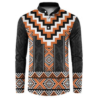 Orange Taniko Pattern Aotearoa Button Sweatshirt Niho Taniwha Mix Poutama LT14