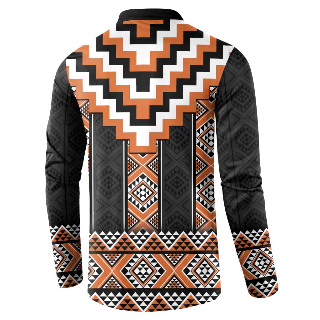 Orange Taniko Pattern Aotearoa Button Sweatshirt Niho Taniwha Mix Poutama LT14