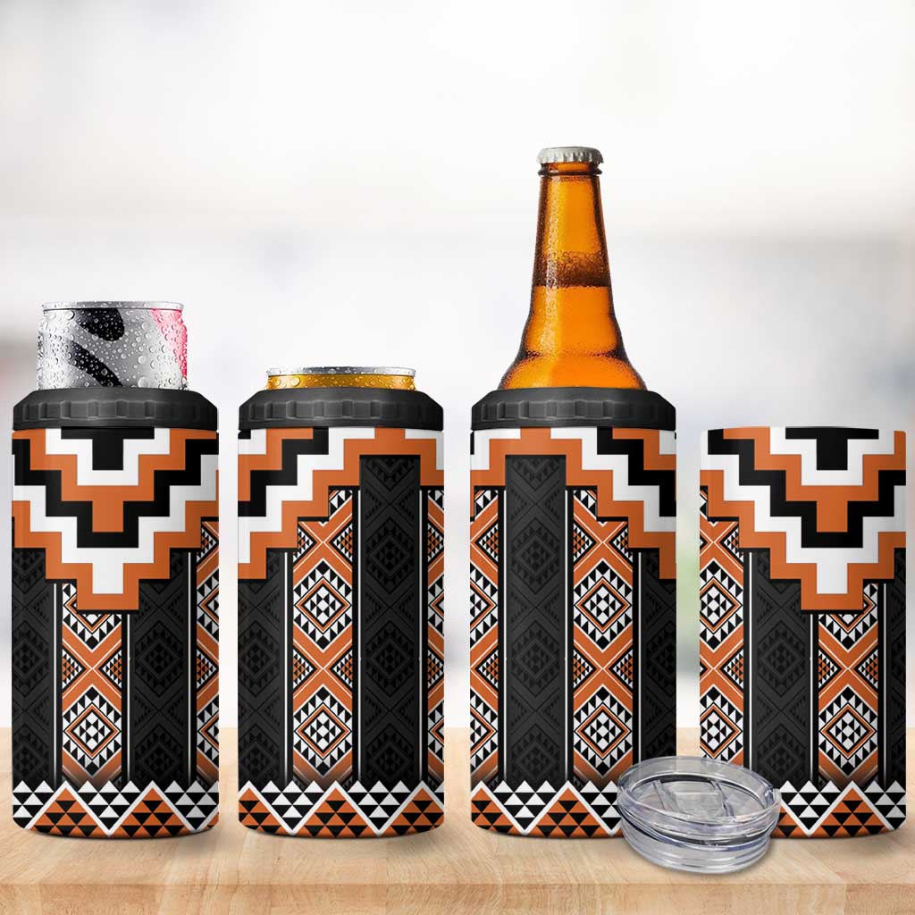 Orange Taniko Pattern Aotearoa 4 in 1 Can Cooler Tumbler Niho Taniwha Mix Poutama LT14