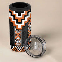 Orange Taniko Pattern Aotearoa 4 in 1 Can Cooler Tumbler Niho Taniwha Mix Poutama LT14