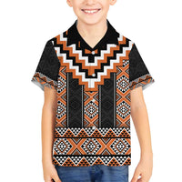 Orange Taniko Pattern Aotearoa Family Matching Tank Maxi Dress and Hawaiian Shirt Niho Taniwha Mix Poutama LT14