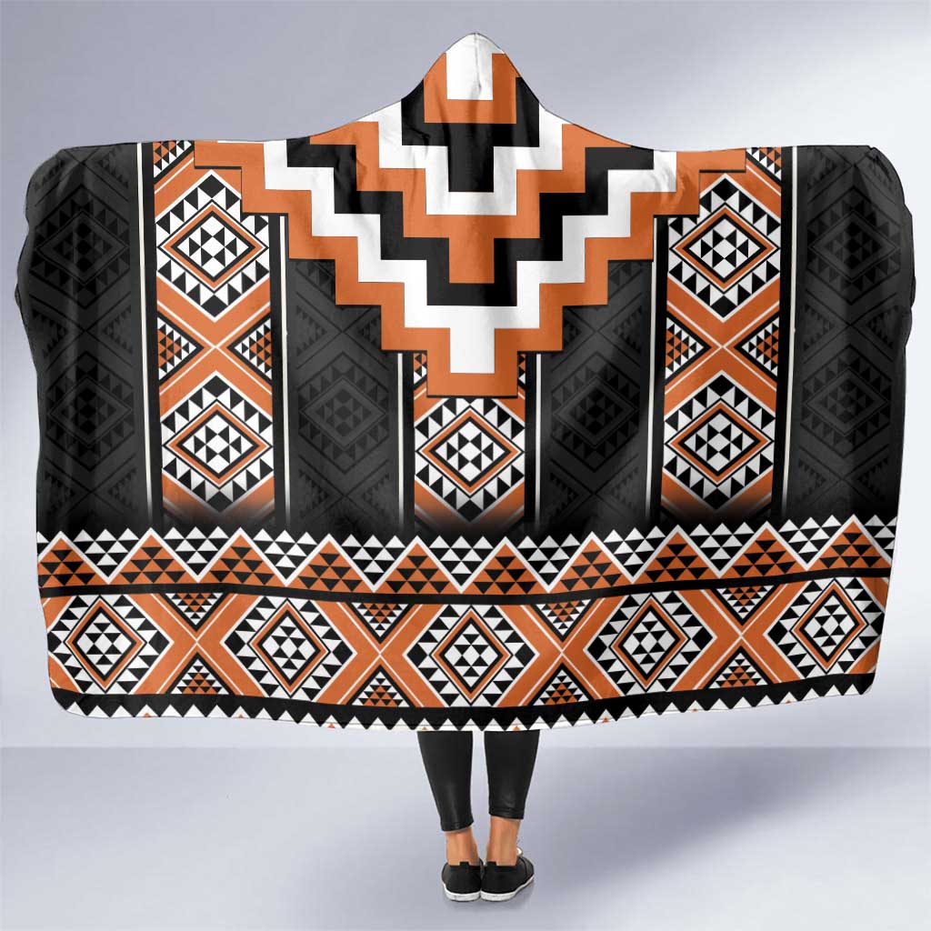 Orange Taniko Pattern Aotearoa Hooded Blanket Niho Taniwha Mix Poutama