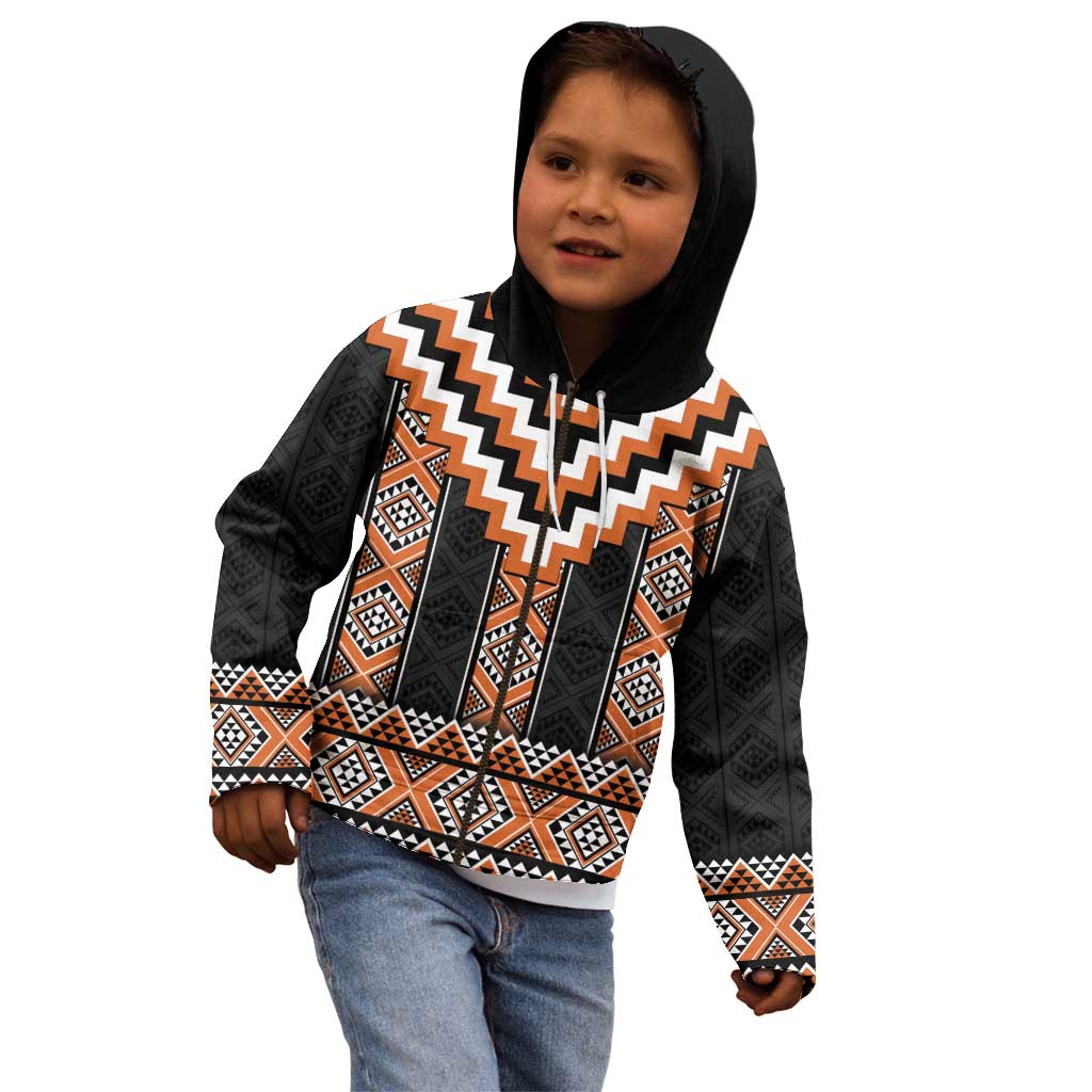 Orange Taniko Pattern Aotearoa Kid Hoodie Niho Taniwha Mix Poutama LT14