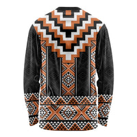 Orange Taniko Pattern Aotearoa Long Sleeve Shirt Niho Taniwha Mix Poutama LT14