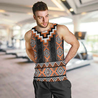 Orange Taniko Pattern Aotearoa Men Tank Top Niho Taniwha Mix Poutama LT14