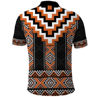 Orange Taniko Pattern Aotearoa Polo Shirt Niho Taniwha Mix Poutama LT14