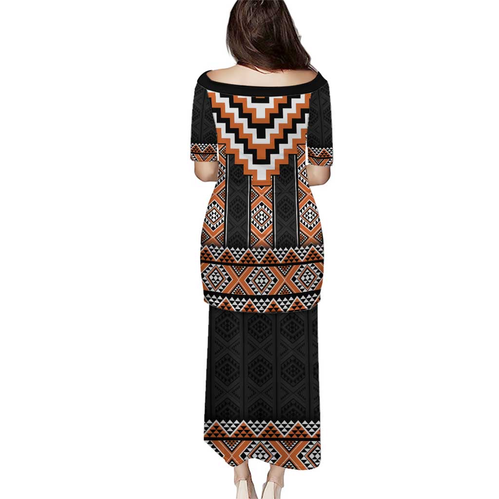 Orange Taniko Pattern Aotearoa Puletasi Niho Taniwha Mix Poutama LT14