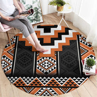 Orange Taniko Pattern Aotearoa Round Carpet Niho Taniwha Mix Poutama LT14 - Polynesian Pride