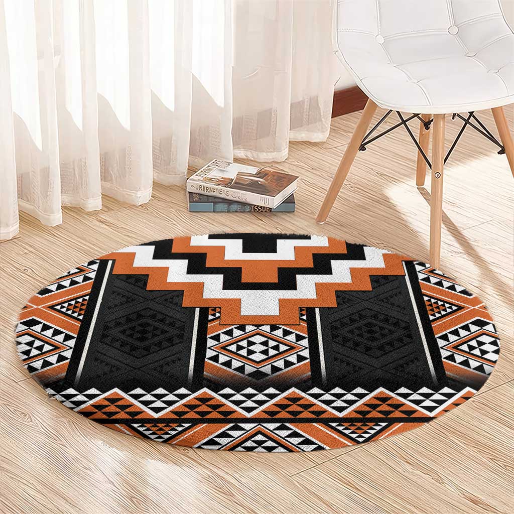Orange Taniko Pattern Aotearoa Round Carpet Niho Taniwha Mix Poutama LT14 - Polynesian Pride