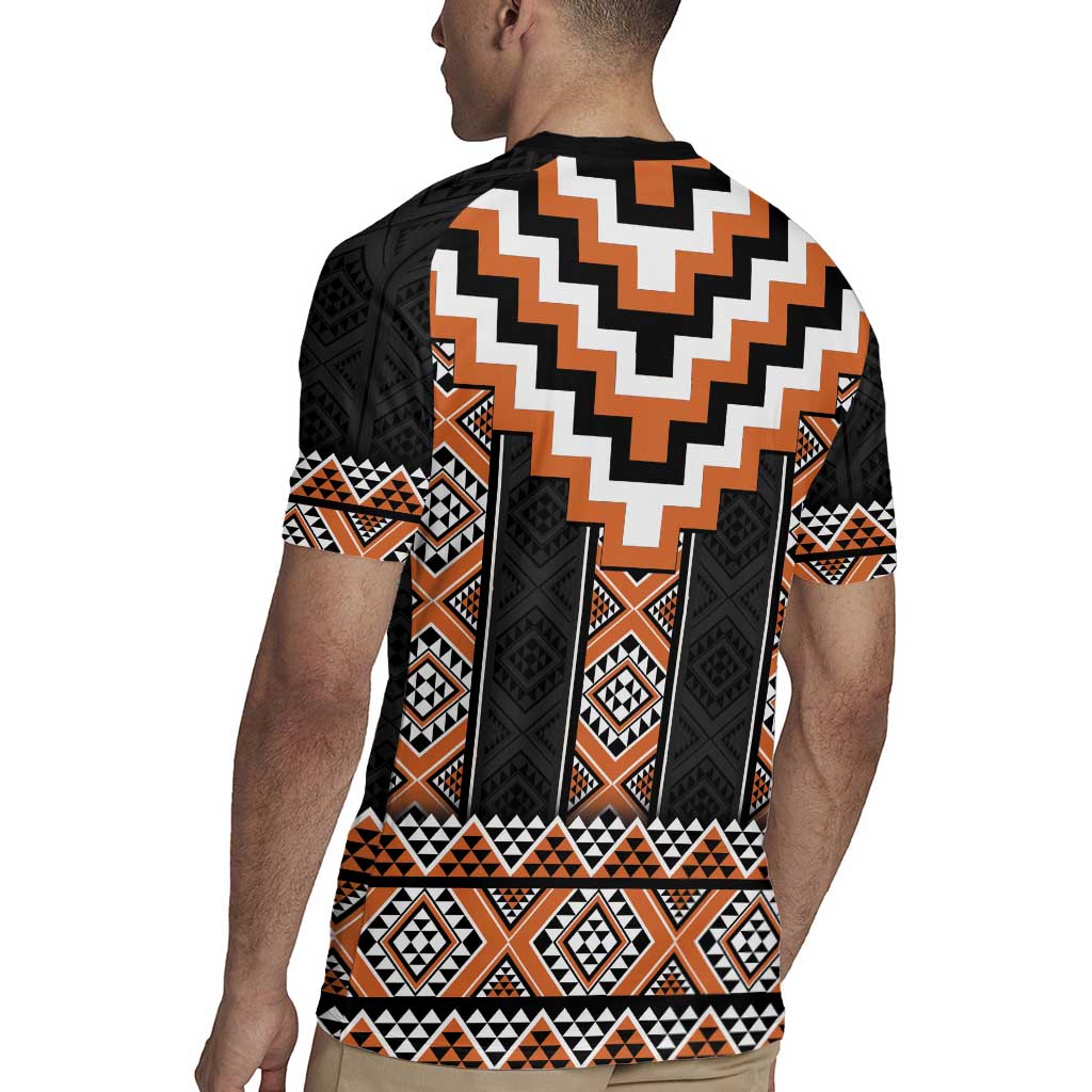Orange Taniko Pattern Aotearoa Rugby Jersey Niho Taniwha Mix Poutama LT14