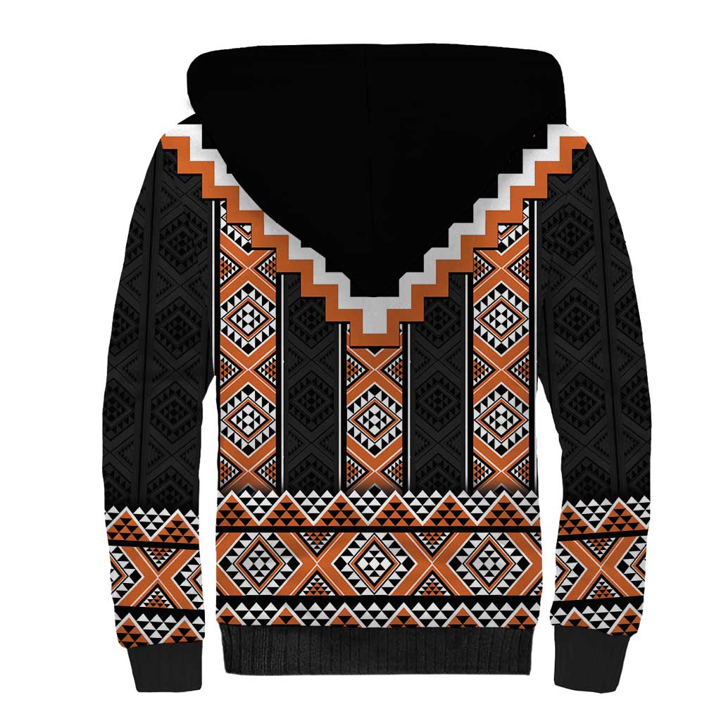 Orange Taniko Pattern Aotearoa Sherpa Hoodie Niho Taniwha Mix Poutama LT14