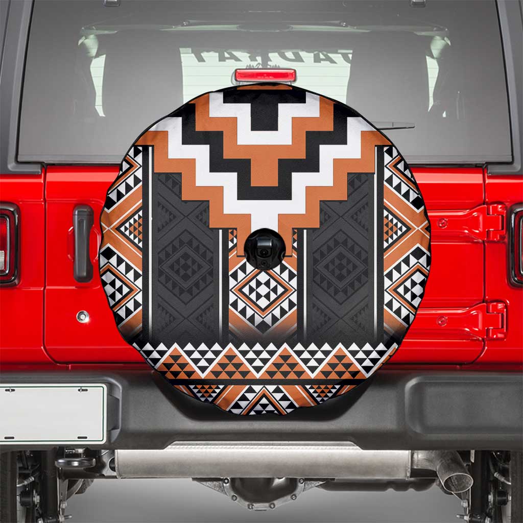 Orange Taniko Pattern Aotearoa Spare Tire Cover Niho Taniwha Mix Poutama