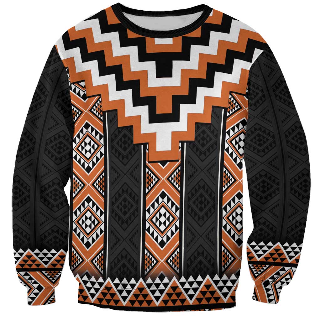 Orange Taniko Pattern Aotearoa Sweatshirt Niho Taniwha Mix Poutama LT14