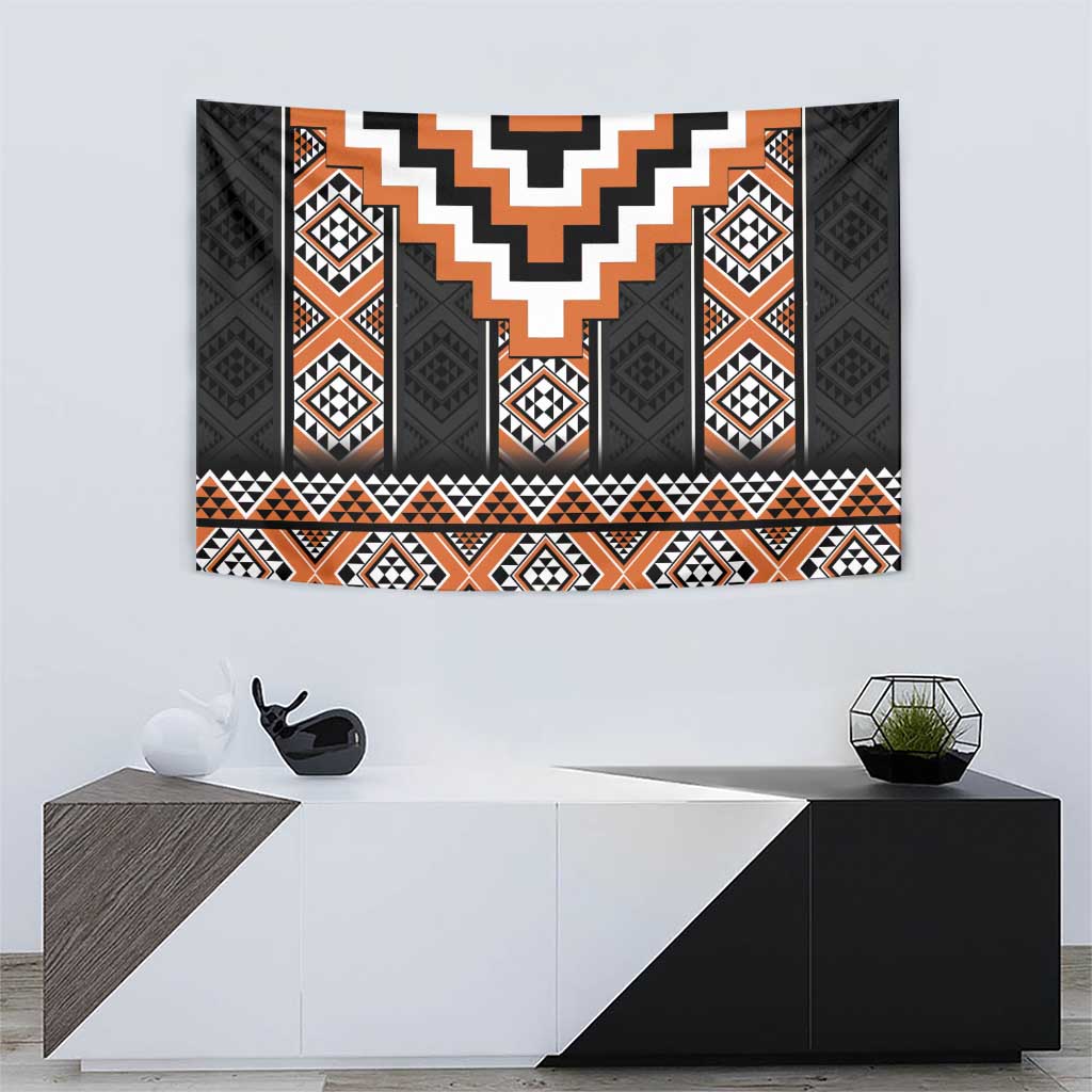 Orange Taniko Pattern Aotearoa Tapestry Niho Taniwha Mix Poutama