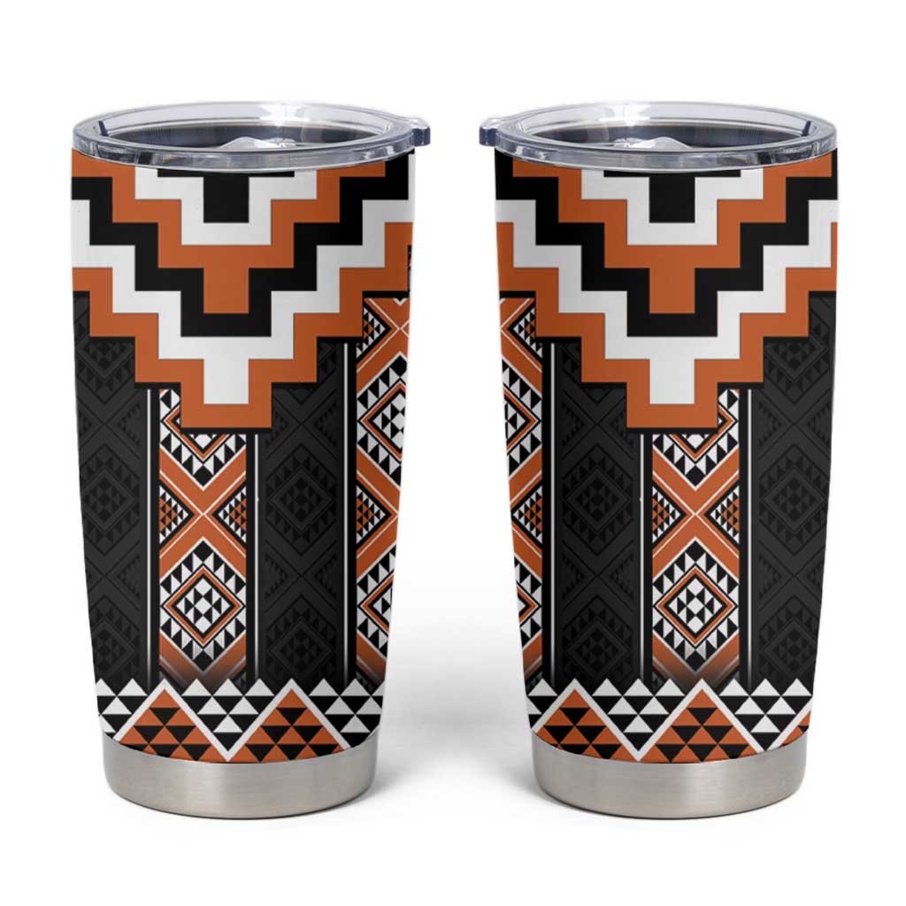 Orange Taniko Pattern Aotearoa Tumbler Cup Niho Taniwha Mix Poutama LT14