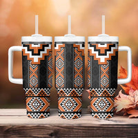 Orange Taniko Pattern Aotearoa Tumbler With Handle Niho Taniwha Mix Poutama LT14