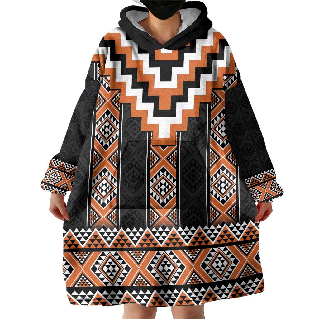 Orange Taniko Pattern Aotearoa Wearable Blanket Hoodie Niho Taniwha Mix Poutama LT14