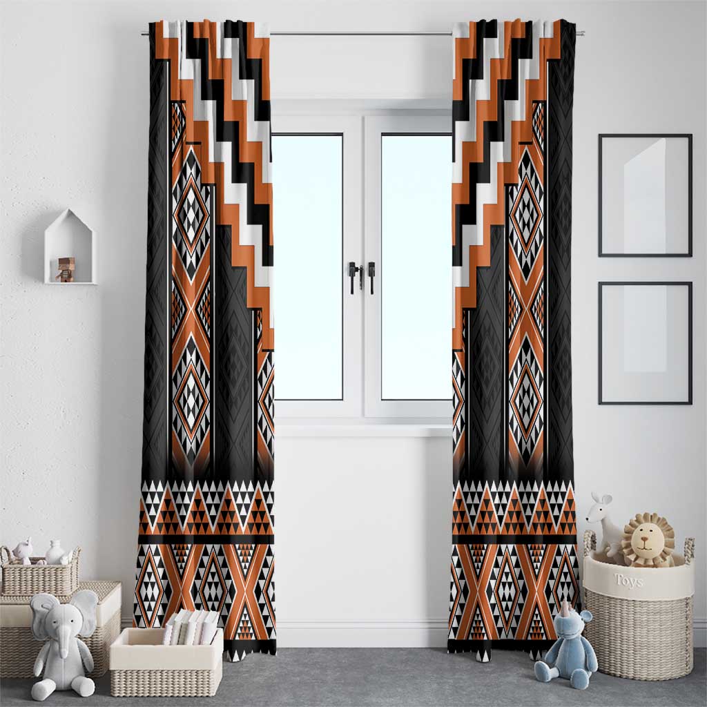 Orange Taniko Pattern Aotearoa Window Curtain Niho Taniwha Mix Poutama