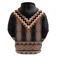Orange Taniko Pattern Aotearoa Zip Hoodie Niho Taniwha Mix Poutama LT14