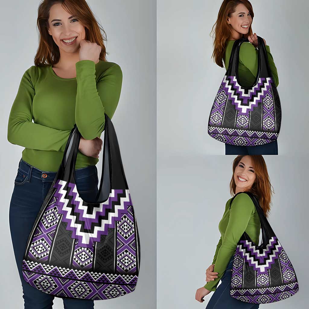 Purple Taniko Pattern Aotearoa Grocery Bag Niho Taniwha Mix Poutama