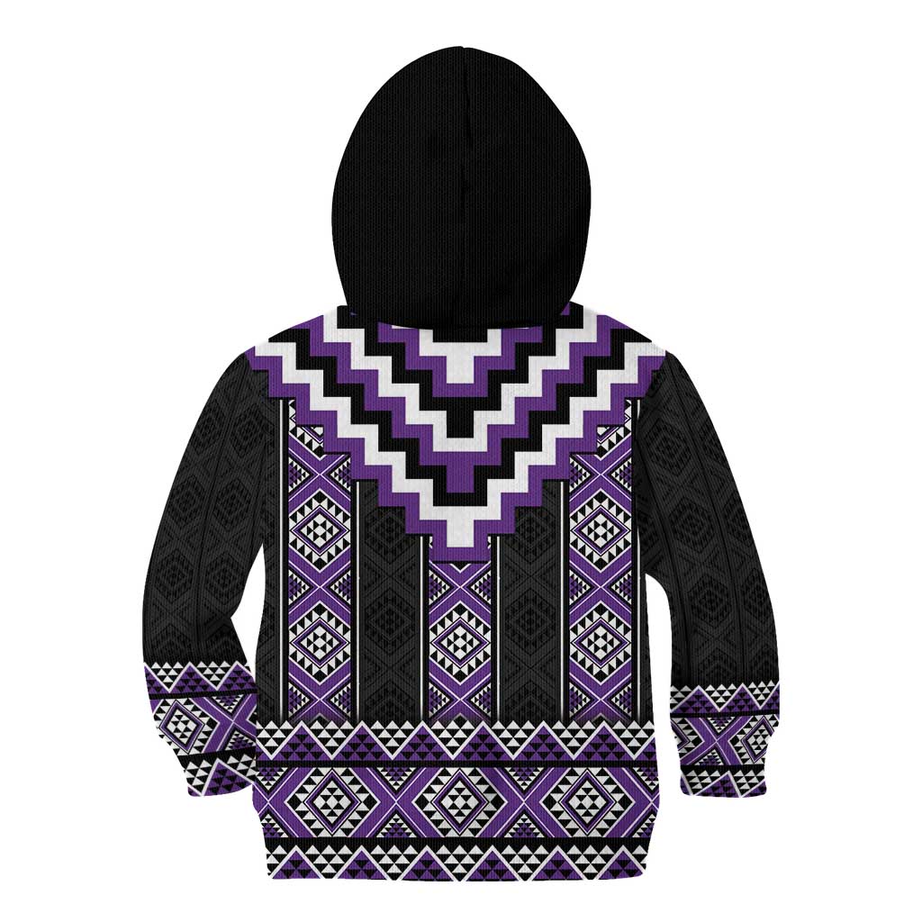Purple Taniko Pattern Aotearoa Kid Hoodie Niho Taniwha Mix Poutama LT14