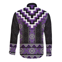 Purple Taniko Pattern Aotearoa Long Sleeve Button Shirt Niho Taniwha Mix Poutama LT14