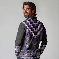 Purple Taniko Pattern Aotearoa Long Sleeve Polo Shirt Niho Taniwha Mix Poutama LT14