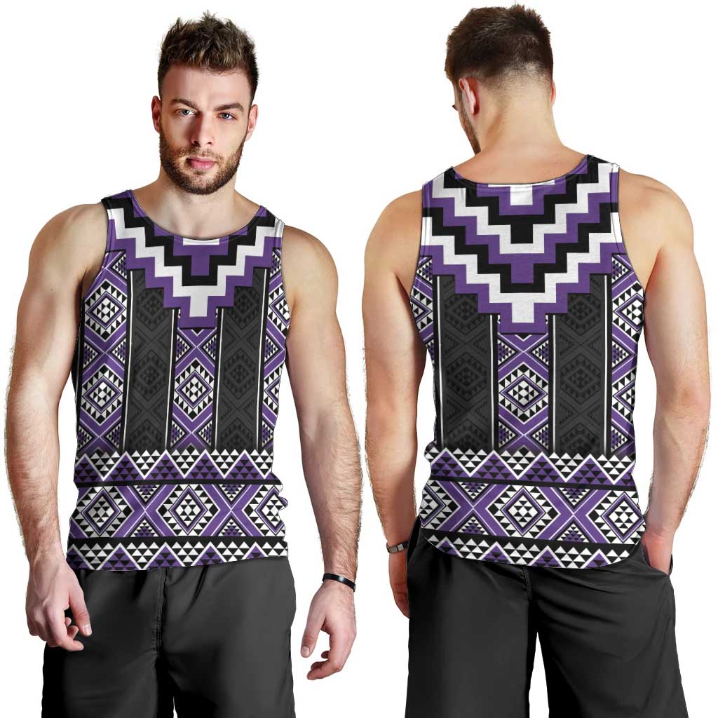 Purple Taniko Pattern Aotearoa Men Tank Top Niho Taniwha Mix Poutama LT14