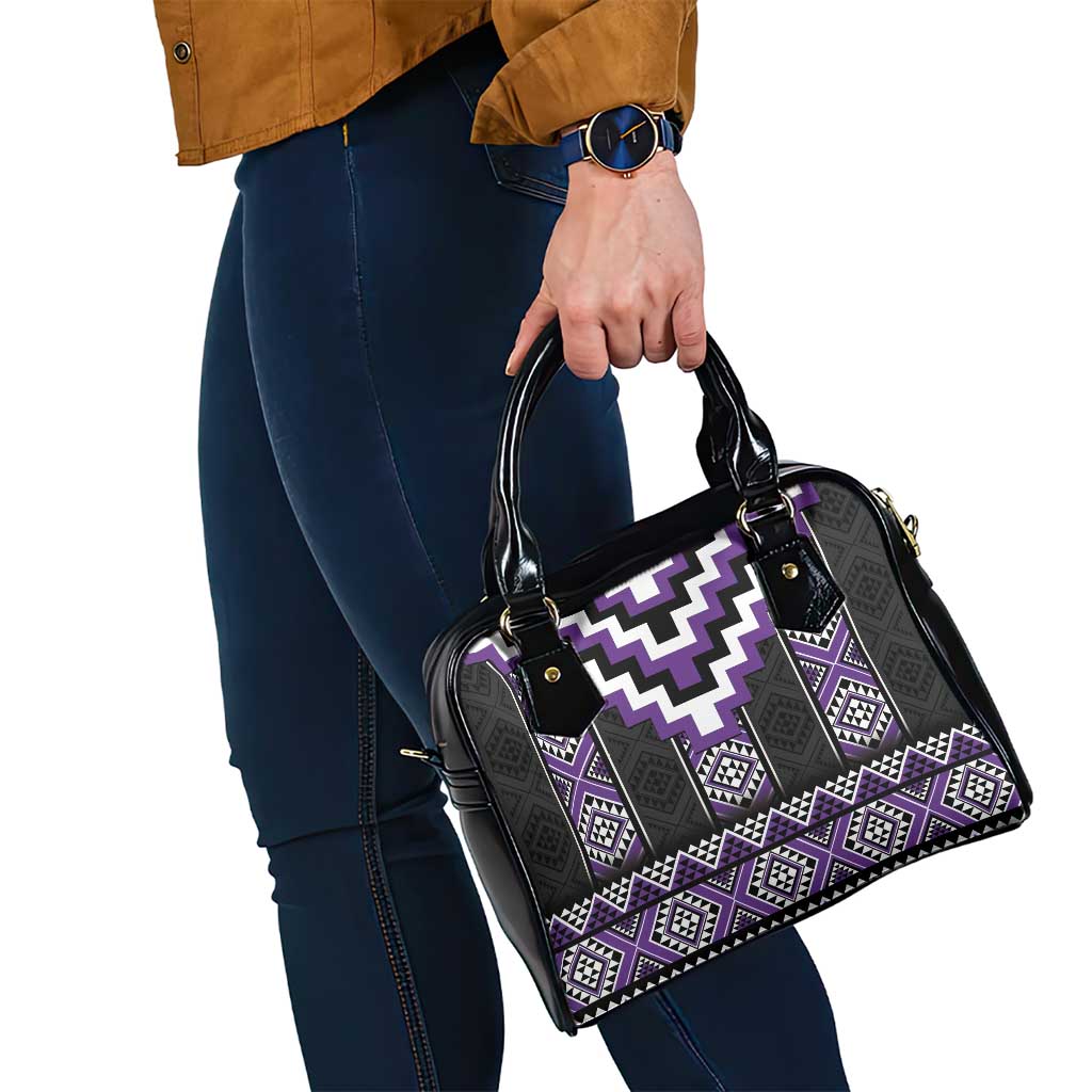 Purple Taniko Pattern Aotearoa Shoulder Handbag Niho Taniwha Mix Poutama