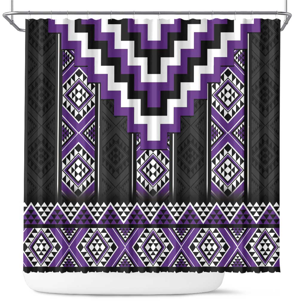 Purple Taniko Pattern Aotearoa Shower Curtain Niho Taniwha Mix Poutama