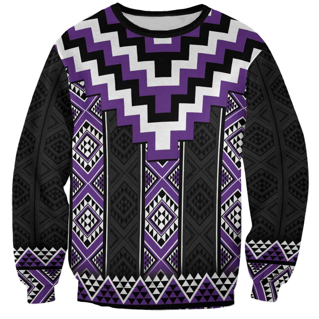 Purple Taniko Pattern Aotearoa Sweatshirt Niho Taniwha Mix Poutama LT14