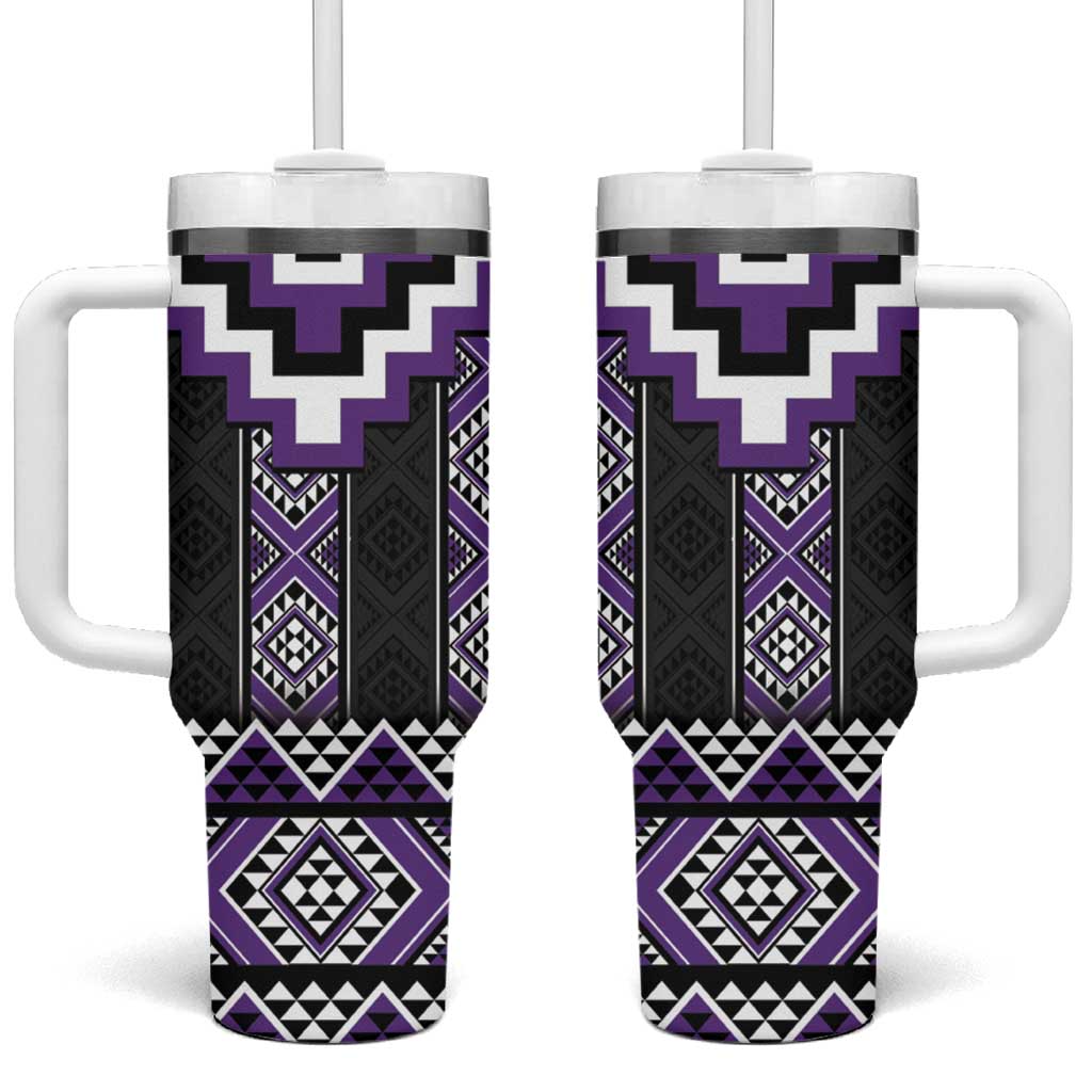 Purple Taniko Pattern Aotearoa Tumbler With Handle Niho Taniwha Mix Poutama LT14