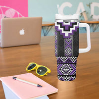 Purple Taniko Pattern Aotearoa Tumbler With Handle Niho Taniwha Mix Poutama LT14