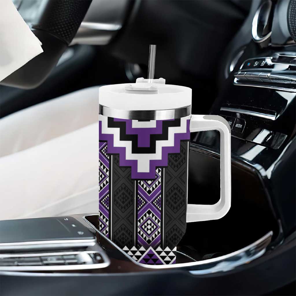 Purple Taniko Pattern Aotearoa Tumbler With Handle Niho Taniwha Mix Poutama LT14