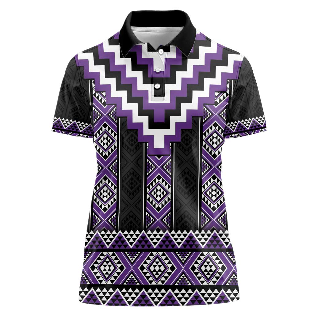 Purple Taniko Pattern Aotearoa Women Polo Shirt Niho Taniwha Mix Poutama LT14