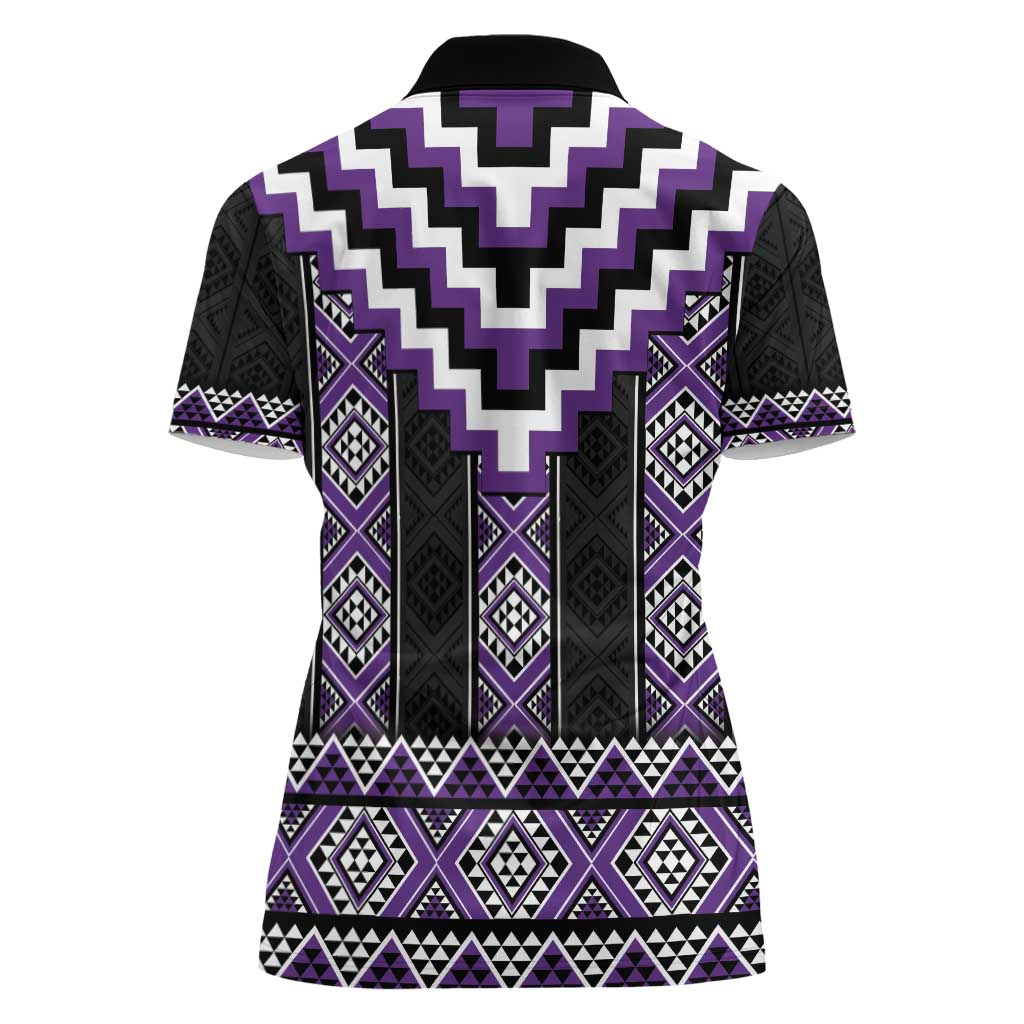 Purple Taniko Pattern Aotearoa Women Polo Shirt Niho Taniwha Mix Poutama LT14