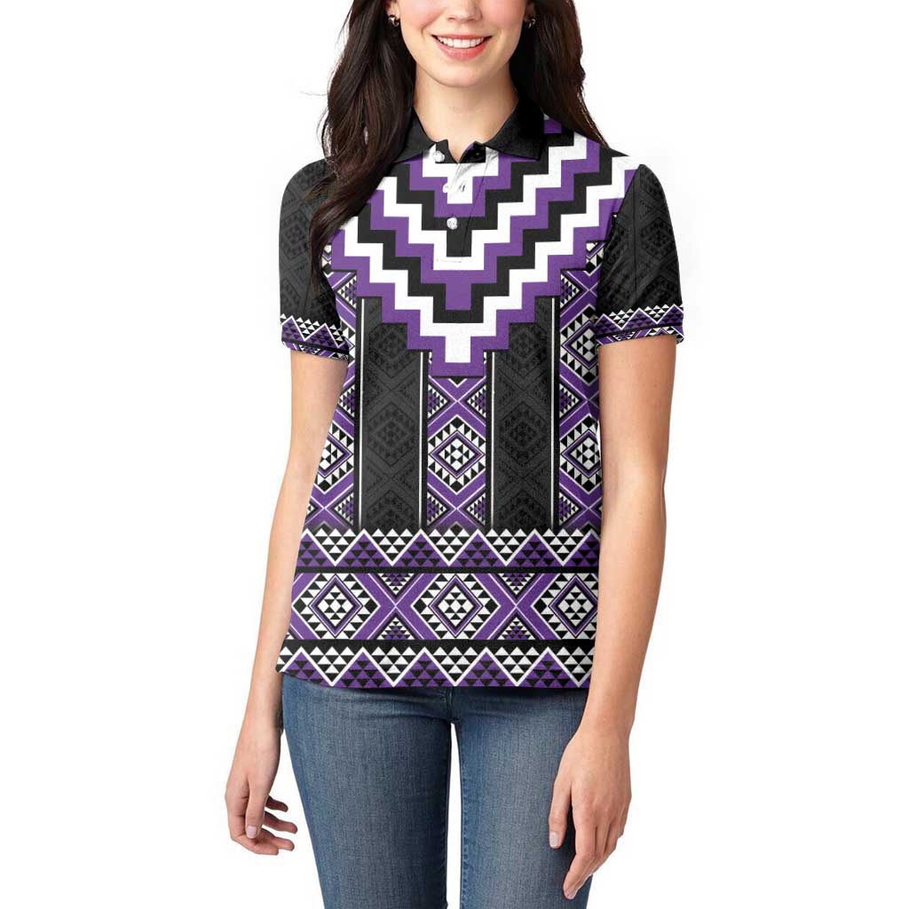 Purple Taniko Pattern Aotearoa Women Polo Shirt Niho Taniwha Mix Poutama LT14