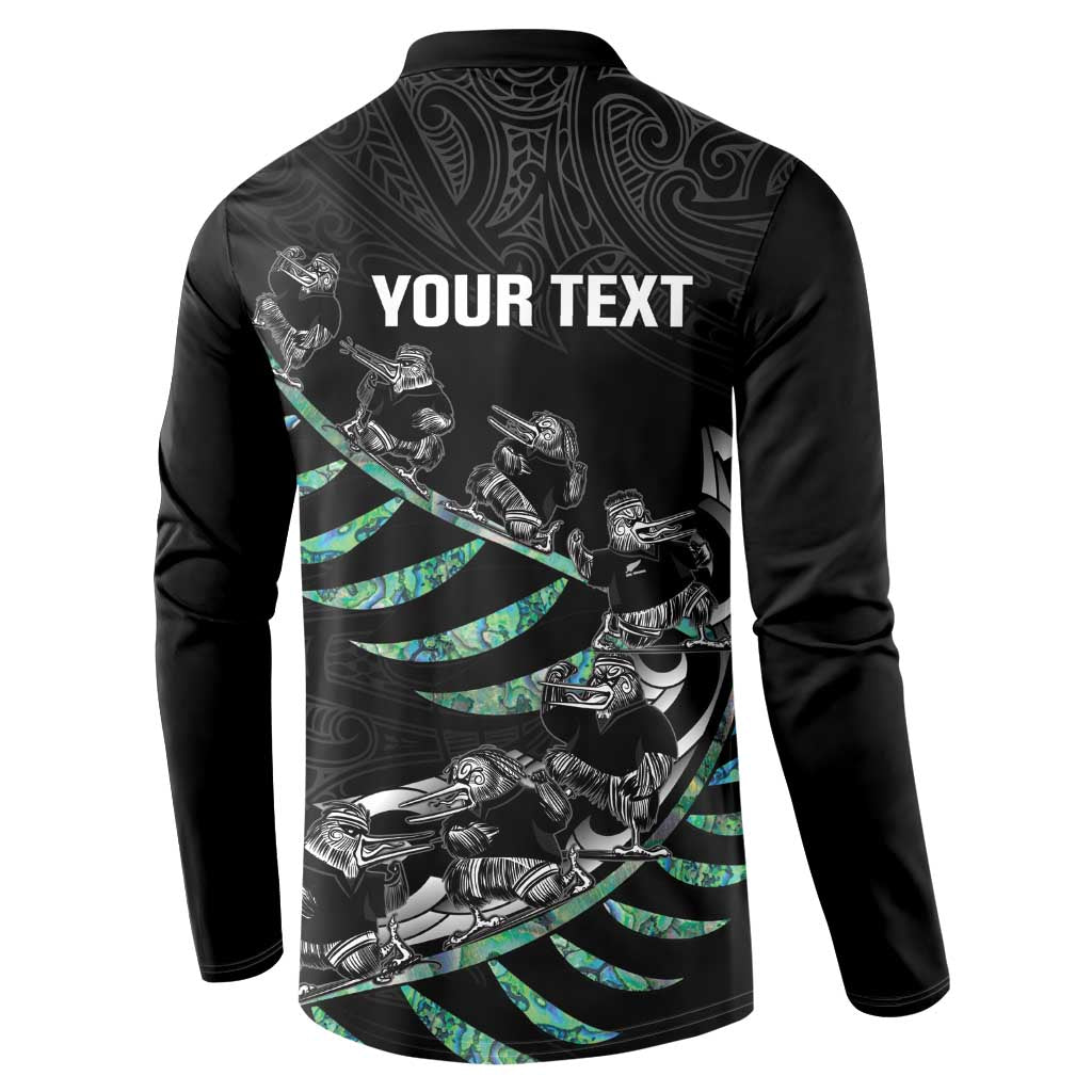 Custom New Zealand Silver Fern Rugby Button Sweatshirt Aotearoa Kiwi Maori Pattern