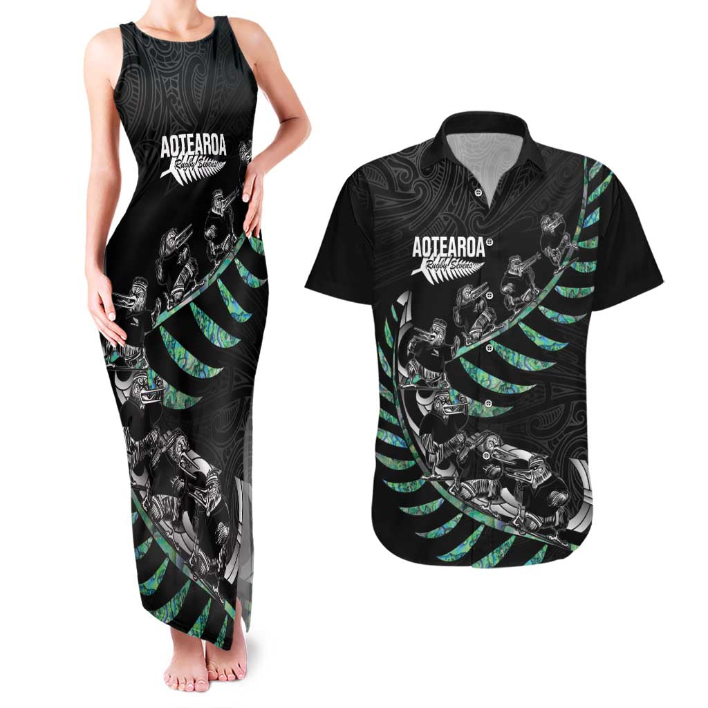 Custom New Zealand Silver Fern Rugby Couples Matching Tank Maxi Dress and Hawaiian Shirt Aotearoa Kiwi Maori Pattern