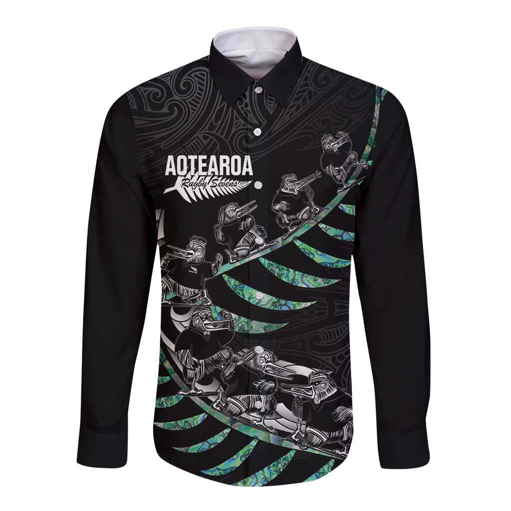 Custom New Zealand Silver Fern Rugby Long Sleeve Button Shirt Aotearoa Kiwi Maori Pattern