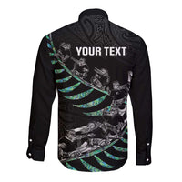 Custom New Zealand Silver Fern Rugby Long Sleeve Button Shirt Aotearoa Kiwi Maori Pattern