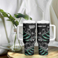 Custom New Zealand Silver Fern Rugby Tumbler With Handle Aotearoa Kiwi Maori Pattern