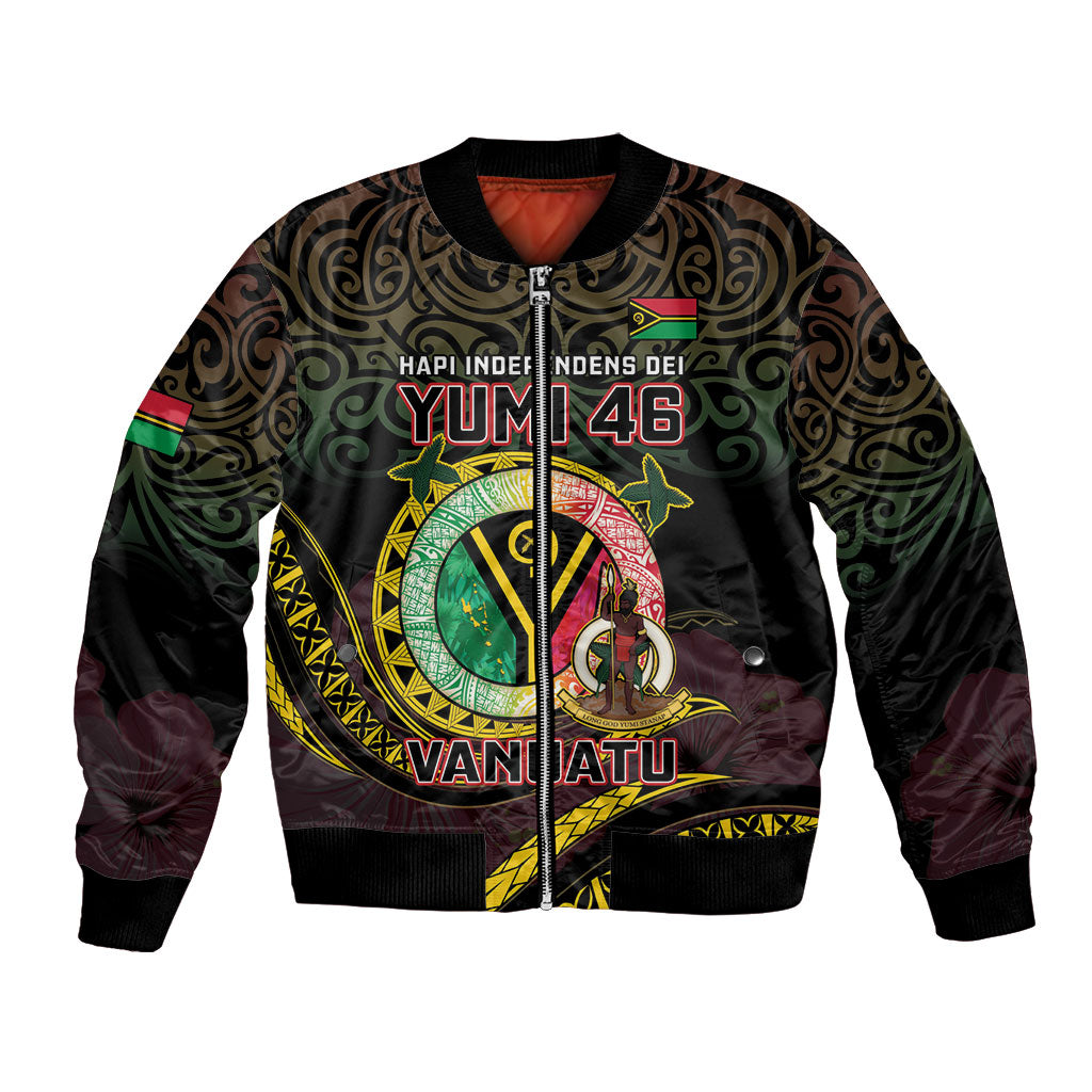 Personalised Vanuatu Bomber Jacket Yumi 46th Hapi Independens Dei - Black Version LT14 Unisex Black - Polynesian Pride