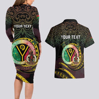 Personalised Vanuatu Couples Matching Long Sleeve Bodycon Dress and Hawaiian Shirt Yumi 45th Hapi Independens Dei - Black Version LT14