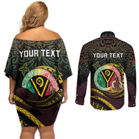 Personalised Vanuatu Couples Matching Off Shoulder Short Dress and Long Sleeve Button Shirt Yumi 45th Hapi Independens Dei - Black Version LT14
