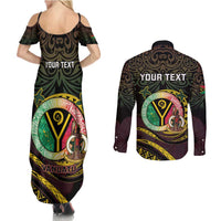 Personalised Vanuatu Couples Matching Summer Maxi Dress and Long Sleeve Button Shirt Yumi 45th Hapi Independens Dei - Black Version LT14