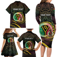 Personalised Vanuatu Family Matching Long Sleeve Bodycon Dress and Hawaiian Shirt Yumi 45th Hapi Independens Dei - Black Version LT14