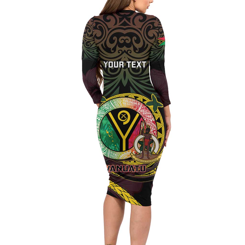 Personalised Vanuatu Family Matching Long Sleeve Bodycon Dress and Hawaiian Shirt Yumi 45th Hapi Independens Dei - Black Version LT14