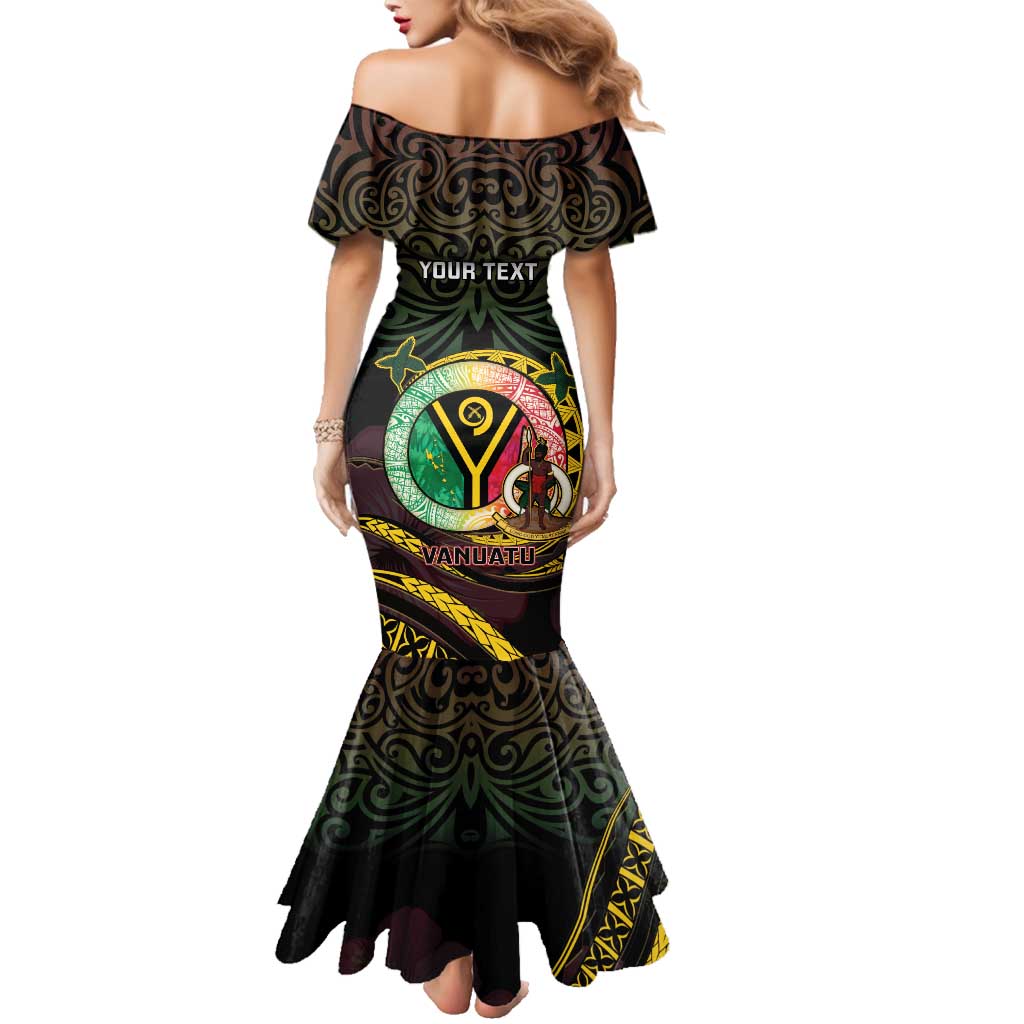 Personalised Vanuatu Family Matching Mermaid Dress and Hawaiian Shirt Yumi 45th Hapi Independens Dei - Black Version LT14